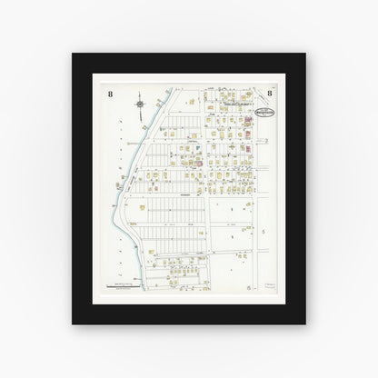 Old map wall art mockup — black gallery frame with white mat — Sanborn Fire Insurance Map from Winter Haven, Polk County, Florida (1924), Sheet #0008