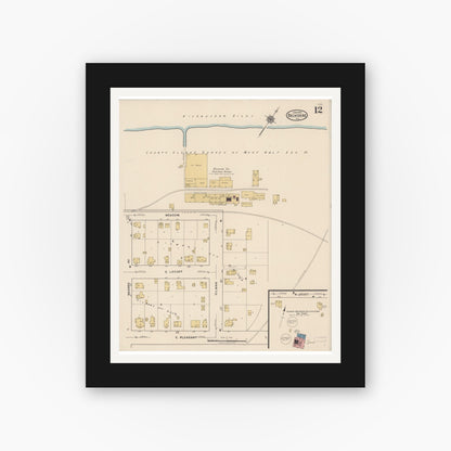 Old map wall art mockup — black gallery frame with white mat — Sanborn Fire Insurance Map from Belvidere, Boone County, Illinois (1922), Sheet #0012