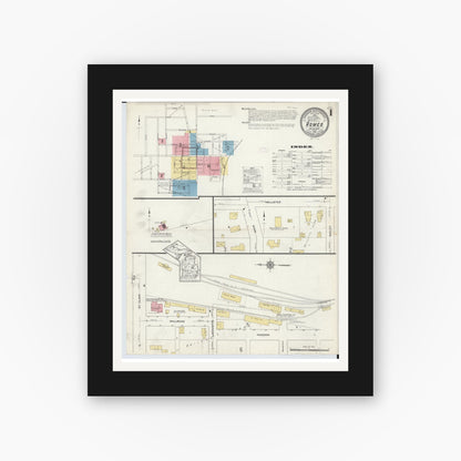 Old map wall art mockup — black gallery frame with white mat — Sanborn Fire Insurance Map from Romeo, Macomb County, Michigan (1913) - Complete Map Set