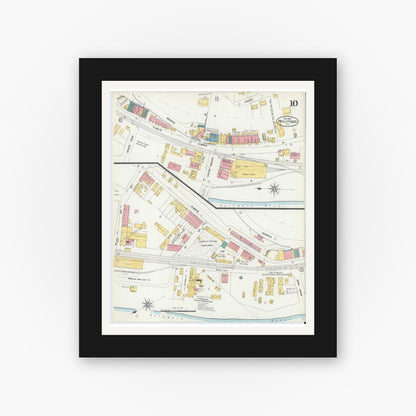 Old map wall art mockup — black gallery frame with white mat — Sanborn Fire Insurance Map from Phillipsburg, Warren County, New Jersey (1903), Sheet #0010