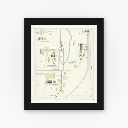 Old map wall art mockup — black gallery frame with white mat — Sanborn Fire Insurance Map from Herrin, Williamson County, Illinois (1909), Sheet #0008