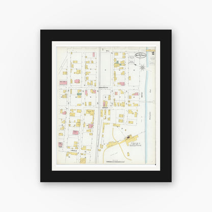 Old map wall art mockup — black gallery frame with white mat — Sanborn Fire Insurance Map from West Elizabeth, Allegheny County, Pennsylvania (1900), Sheet #0002