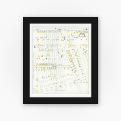 Old map wall art mockup — black gallery frame with white mat — Sanborn Fire Insurance Map from Vandergrift, Westmoreland County, Pennsylvania (1909), Sheet #0009