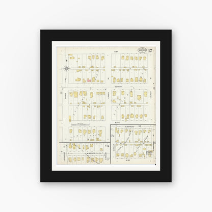 Old map wall art mockup — black gallery frame with white mat — Sanborn Fire Insurance Map from Denison, Grayson County, Texas (1903), Sheet #0017