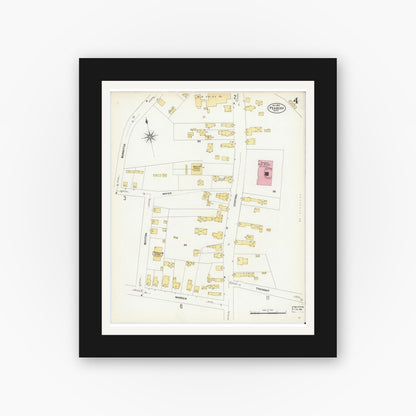 Old map wall art mockup — black gallery frame with white mat — Sanborn Fire Insurance Map from Peabody, Essex County, Massachusetts (1907), Sheet #0004