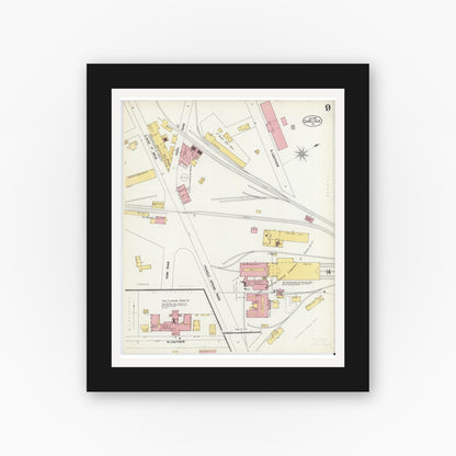 Old map wall art mockup — black gallery frame with white mat — Sanborn Fire Insurance Map from Carlisle, Cumberland County, Pennsylvania (1902), Sheet #0009