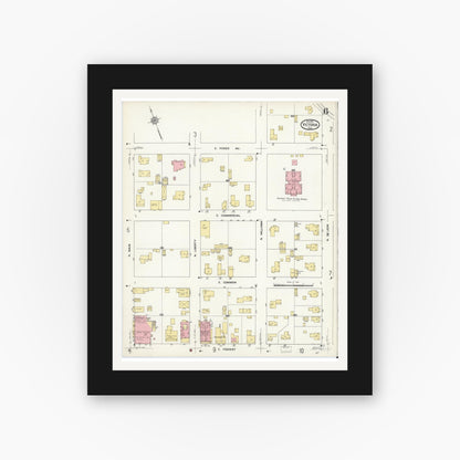 Old map wall art mockup — black gallery frame with white mat — Sanborn Fire Insurance Map from Victoria, Victoria County, Texas (1912), Sheet #0006