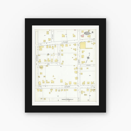 Old map wall art mockup — black gallery frame with white mat — Sanborn Fire Insurance Map from Brenham, Washington County, Texas (1920), Sheet #0006