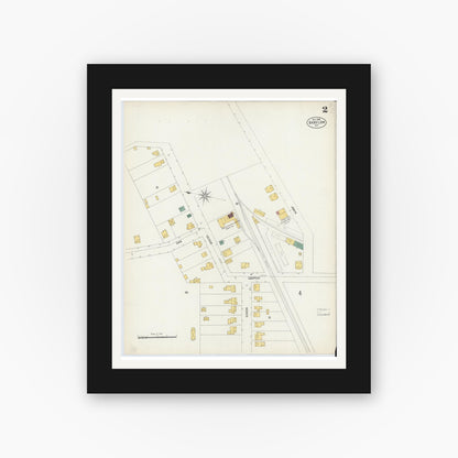 Old map wall art mockup — black gallery frame with white mat — Sanborn Fire Insurance Map from Babylon, Suffolk County, New York (1902), Sheet #0002