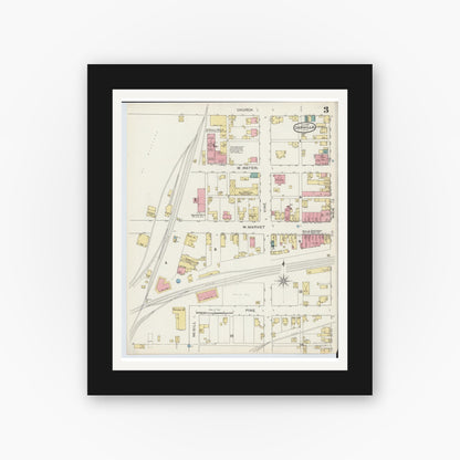 Old map wall art mockup — black gallery frame with white mat — Sanborn Fire Insurance Map from Orrville, Wayne County, Ohio (1893), Sheet #0003