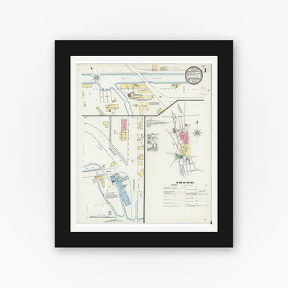 Old map wall art mockup — black gallery frame with white mat — Sanborn Fire Insurance Map from Chittenango, Madison County, New York (1895) - Complete Map Set