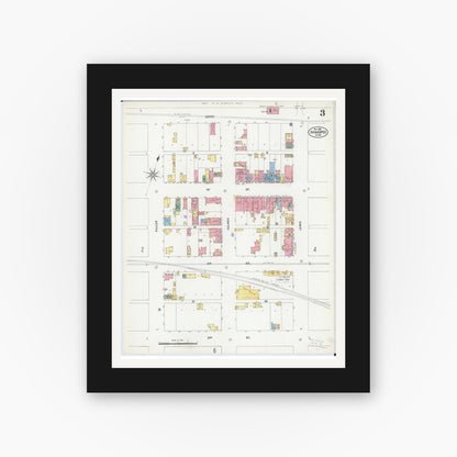 Old map wall art mockup — black gallery frame with white mat — Sanborn Fire Insurance Map from Shakopee, Scott County, Minnesota (1902), Sheet #0003