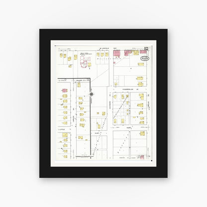 Old map wall art mockup — black gallery frame with white mat — Sanborn Fire Insurance Map from Ames, Story County, Iowa (1920), Sheet #0012