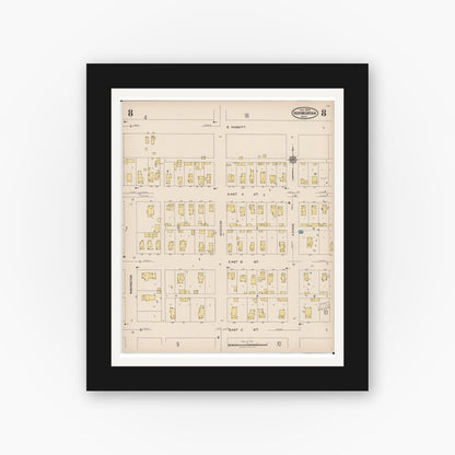Old map wall art mockup — black gallery frame with white mat — Sanborn Fire Insurance Map from Iron Mountain, Dickinson County, Michigan (1923), Sheet #0008
