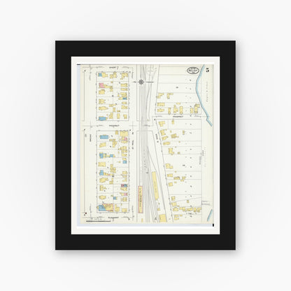 Old map wall art mockup — black gallery frame with white mat — Sanborn Fire Insurance Map from Beloit, Rock County, Wisconsin (1915), Sheet #0005