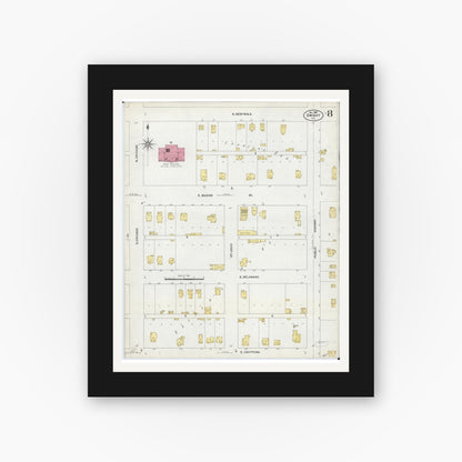 Old map wall art mockup — black gallery frame with white mat — Sanborn Fire Insurance Map from Dwight, Livingston County, Illinois (1907), Sheet #0008
