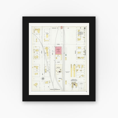 Old map wall art mockup — black gallery frame with white mat — Sanborn Fire Insurance Map from Bryan, Brazos County, Texas (1901), Sheet #0002