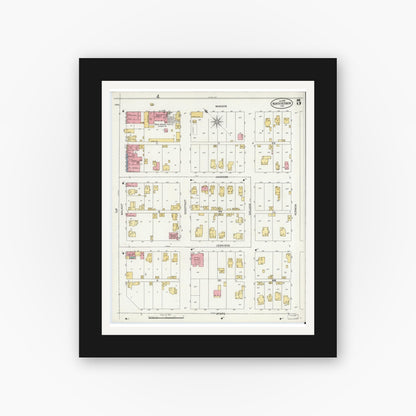 Old map wall art mockup — black gallery frame with white mat — Sanborn Fire Insurance Map from North Vernon, Jennings County, Indiana (1899), Sheet #0005