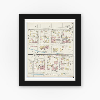 Old map wall art mockup — black gallery frame with white mat — Sanborn Fire Insurance Map from Martins Ferry, Belmont County, Ohio (1890), Sheet #0006