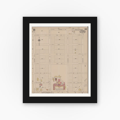 Old map wall art mockup — black gallery frame with white mat — Sanborn Fire Insurance Map from Lakewood, Ocean County, New Jersey (1922), Sheet #0019