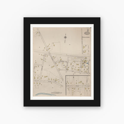 Old map wall art mockup — black gallery frame with white mat — Sanborn Fire Insurance Map from Medway, Norfolk County, Massachusetts (1922), Sheet #0002