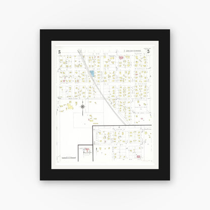 Old map wall art mockup — black gallery frame with white mat — Sanborn Fire Insurance Map from Hampton, Franklin County, Iowa (1938), Sheet #0005