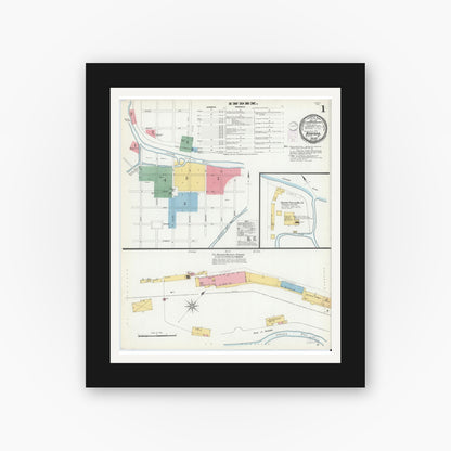 Old map wall art mockup — black gallery frame with white mat — Sanborn Fire Insurance Map from Bedford, Bedford County, Pennsylvania (1901), Sheet #0001