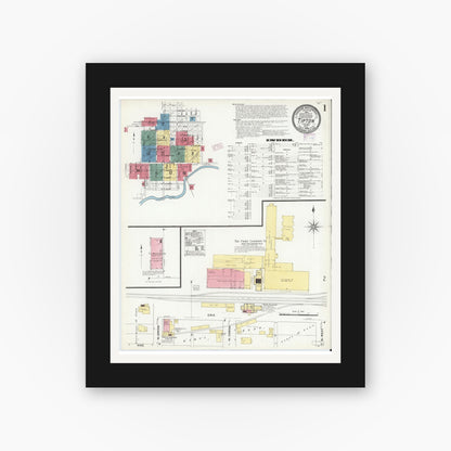 Old map wall art mockup — black gallery frame with white mat — Sanborn Fire Insurance Map from Tipton, Tipton County, Indiana (1909), Sheet #0001