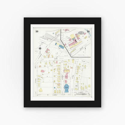 Old map wall art mockup — black gallery frame with white mat — Sanborn Fire Insurance Map from Ann Arbor, Washtenaw County, Michigan (1925), Sheet #0010