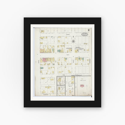 Old map wall art mockup — black gallery frame with white mat — Sanborn Fire Insurance Map from Cass City, Tuscola County, Michigan (1894), Sheet #0002