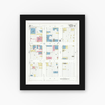 Old map wall art mockup — black gallery frame with white mat — Sanborn Fire Insurance Map from Pecos, Reeves County, Texas (1927), Sheet #0002