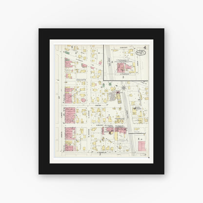 Old map wall art mockup — black gallery frame with white mat — Sanborn Fire Insurance Map from Brazil, Clay County, Indiana (1896), Sheet #0004