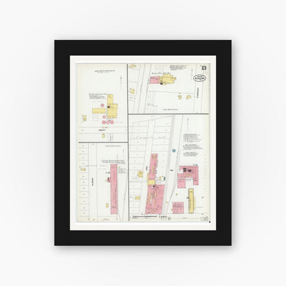 Old map wall art mockup — black gallery frame with white mat — Sanborn Fire Insurance Map from Kokomo, Howard County, Indiana (1902), Sheet #0013