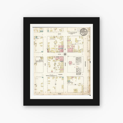 Old map wall art mockup — black gallery frame with white mat — Sanborn Fire Insurance Map from Tipton, Cedar County, Iowa (1883), Sheet #0001