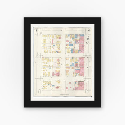 Old map wall art mockup — black gallery frame with white mat — Sanborn Fire Insurance Map from Michigan City, La Porte County, Indiana (1948), Sheet #0004