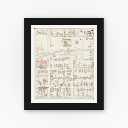 Old map wall art mockup — black gallery frame with white mat — Sanborn Fire Insurance Map from Steubenville, Jefferson County, Ohio (1885), Sheet #0009