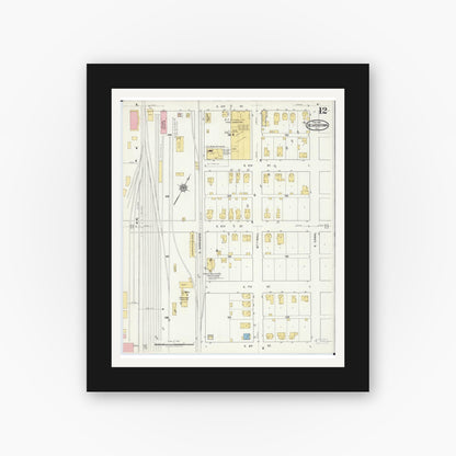 Old map wall art mockup — black gallery frame with white mat — Sanborn Fire Insurance Map from Beardstown, Cass County, Illinois (1919), Sheet #0012