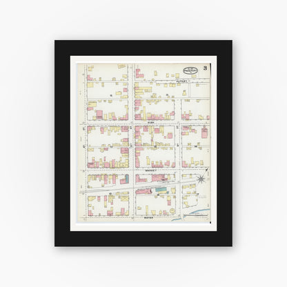 Old map wall art mockup — black gallery frame with white mat — Sanborn Fire Insurance Map from Freeport, Armstrong County, Pennsylvania (1891), Sheet #0003