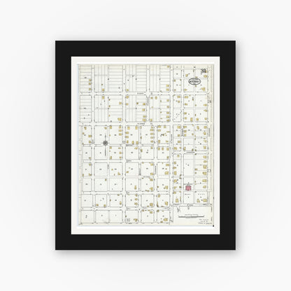 Old map wall art mockup — black gallery frame with white mat — Sanborn Fire Insurance Map from McKinney, Collin County, Texas (1920), Sheet #0031