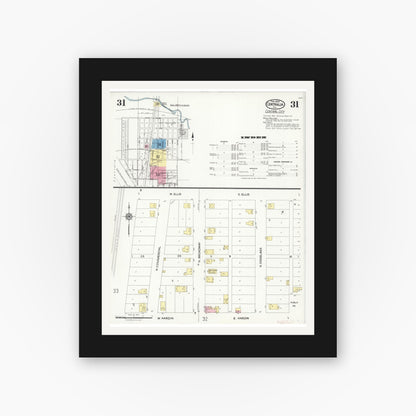 Old map wall art mockup — black gallery frame with white mat — Sanborn Fire Insurance Map from Centralia, Marion, Clinton, Jefferson, and Washington Counties, Illinois (1924), Sheet #0031
