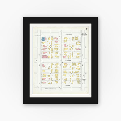 Old map wall art mockup — black gallery frame with white mat — Sanborn Fire Insurance Map from Goshen, Elkhart County, Indiana (1901), Sheet #0007