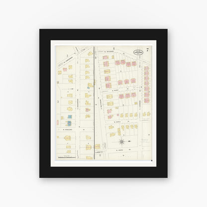 Old map wall art mockup — black gallery frame with white mat — Sanborn Fire Insurance Map from Lansdowne, Delaware County, Pennsylvania (1908), Sheet #0007