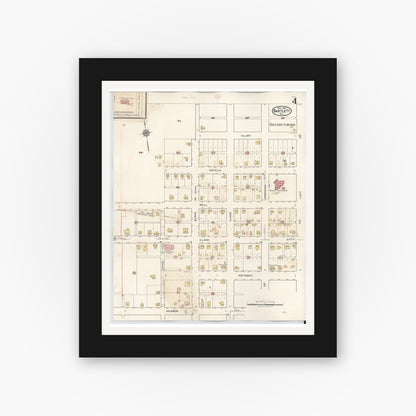 Old map wall art mockup — black gallery frame with white mat — Sanborn Fire Insurance Map from Bartlett, Bell and Williamson Counties, Texas (1940), Sheet #0004
