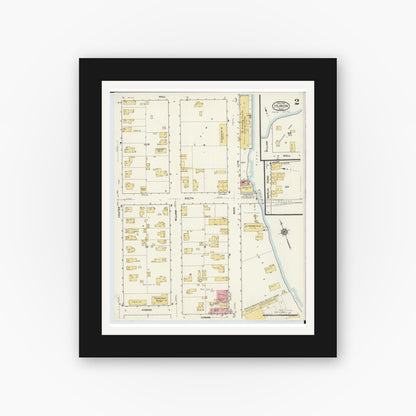Old map wall art mockup — black gallery frame with white mat — Sanborn Fire Insurance Map from Huron, Erie County, Ohio (1916), Sheet #0002