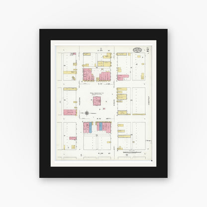 Old map wall art mockup — black gallery frame with white mat — Sanborn Fire Insurance Map from Canyon, Randall County, Texas (1920), Sheet #0002