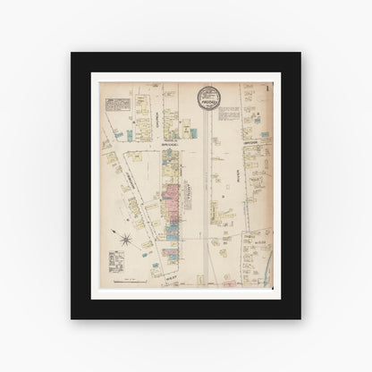 Old map wall art mockup — black gallery frame with white mat — Sanborn Fire Insurance Map from Truckee, Nevada County, California (1885) - Complete Map Set