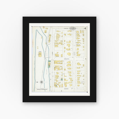 Old map wall art mockup — black gallery frame with white mat — Sanborn Fire Insurance Map from Traverse City, Grand Traverse County, Michigan (1904), Sheet #0004