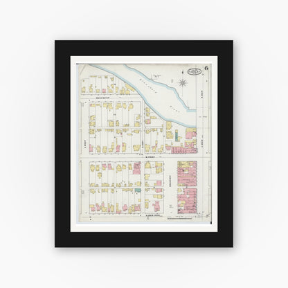 Old map wall art mockup — black gallery frame with white mat — Sanborn Fire Insurance Map from Findlay, Hancock County, Ohio (1895), Sheet #0006