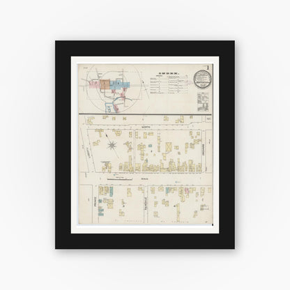 Old map wall art mockup — black gallery frame with white mat — Sanborn Fire Insurance Map from Monticello, Sullivan County, New York (1887) - Complete Map Set