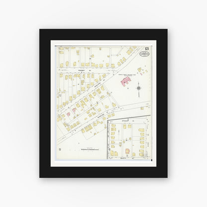 Old map wall art mockup — black gallery frame with white mat — Sanborn Fire Insurance Map from Cambridge, Guernsey County, Ohio (1909), Sheet #0013